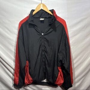 VTG Cheetah Sport Men Windbreaker Jacket Black Red Full-Zip workout Pockets 90s